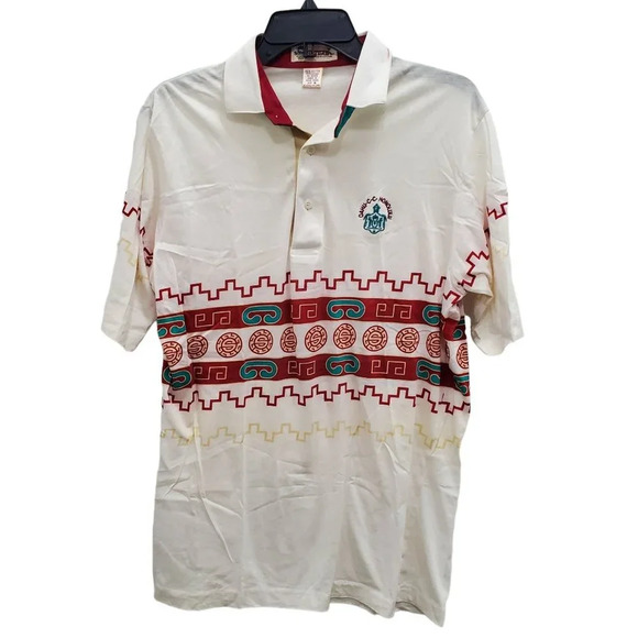Antigua Men's Vintage 1970s Oahu Honolulu Hawaii Aztec Single Stitch Polo Size M - Picture 1 of 7
